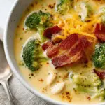 High Protein Broccoli Cheddar Soup with Turkey Bacon Delight