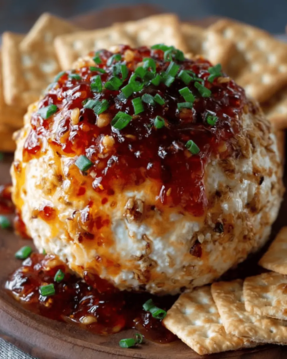 Sweet and Spicy Pepper Jelly Cheeseball with Turkey Bacon Delight
