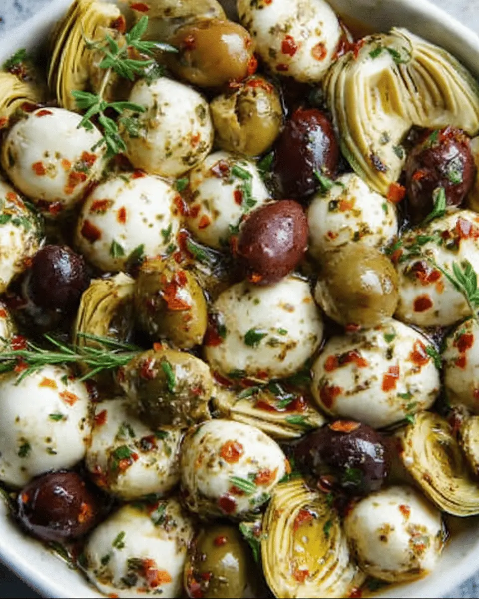 Marinated Mozzarella Balls with Artichokes and Olives: A Delightful Snack
