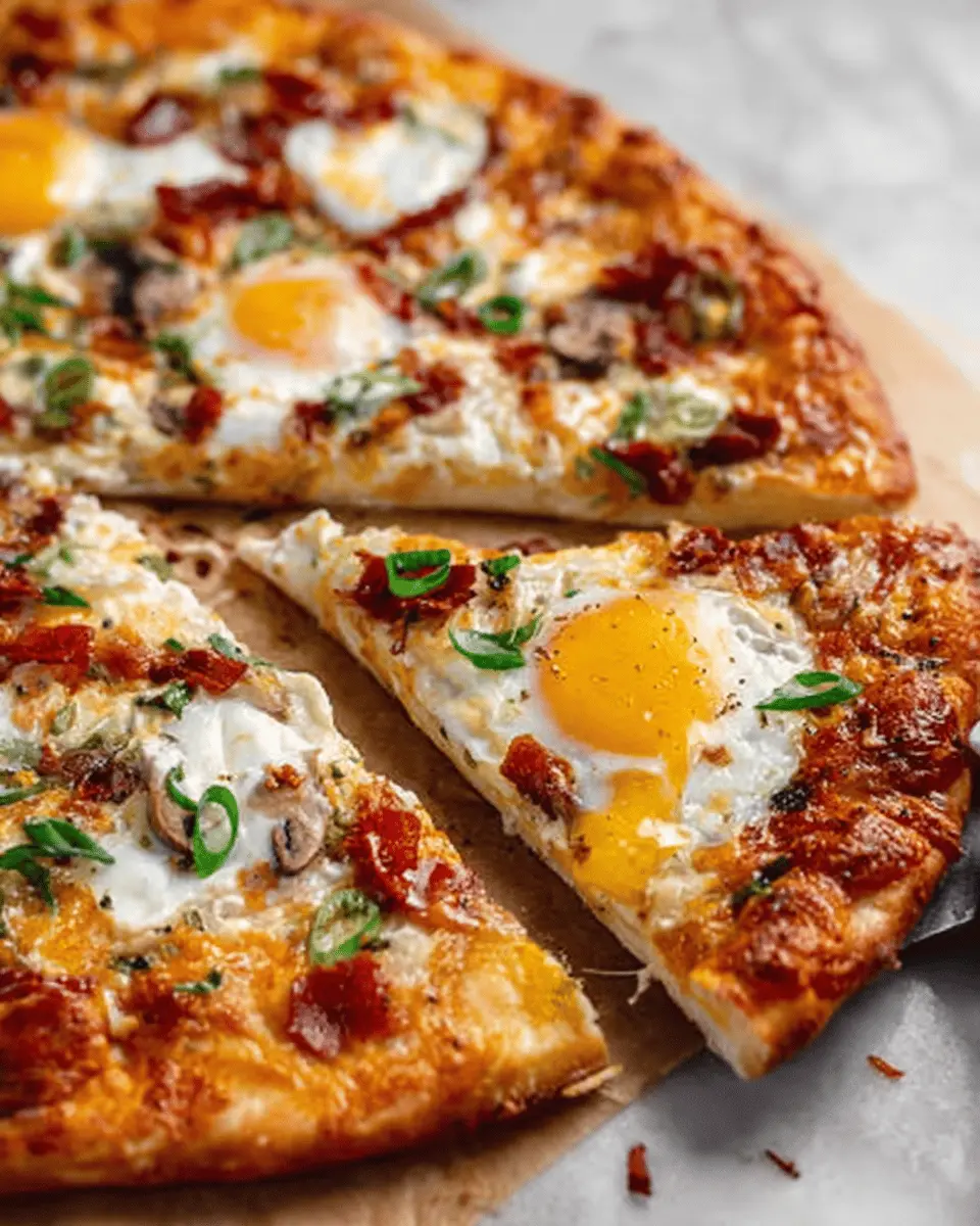 Cheese Crust Breakfast Pizza with Turkey Bacon and Chicken Ham