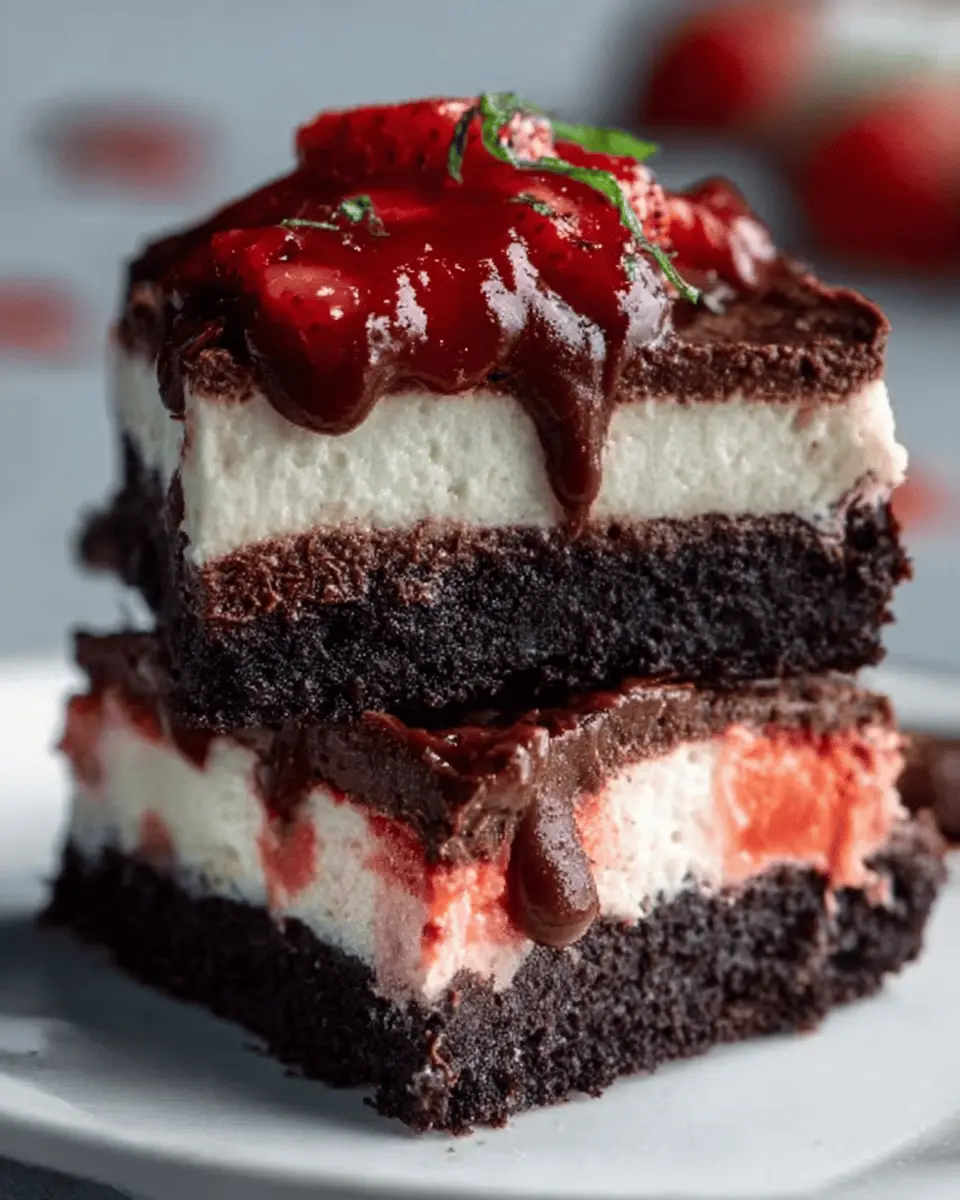triple-threat brownie cheesecake strawberry dessert that’s indulgent