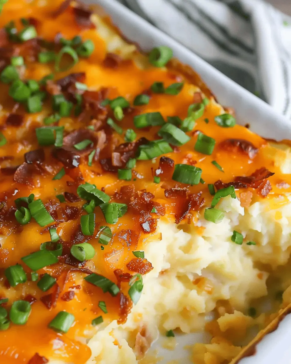 The Best Loaded Mashed Potato Casserole with Turkey Bacon and Chicken Ham