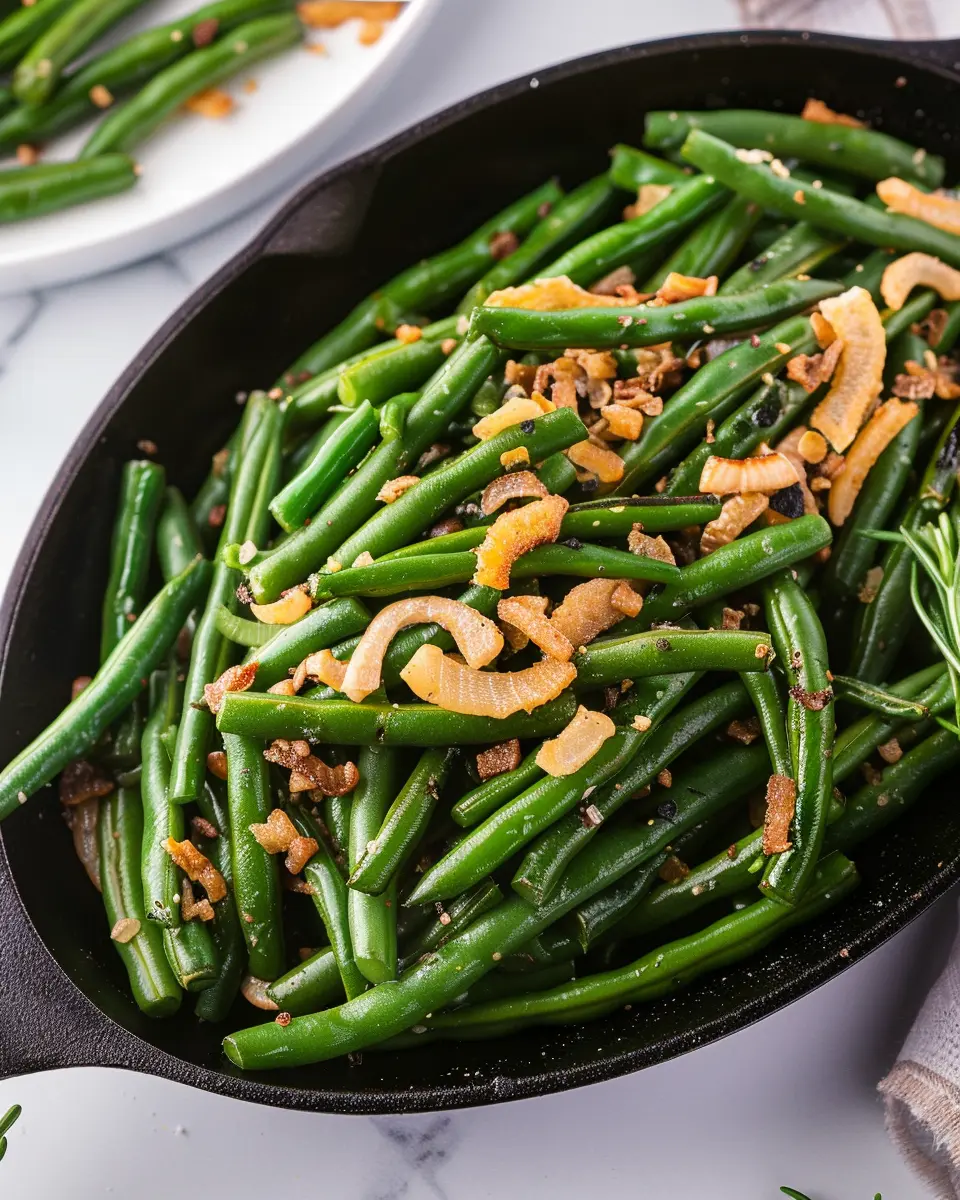 Easy Cast Iron Skillet Green Beans with Savory Turkey Bacon