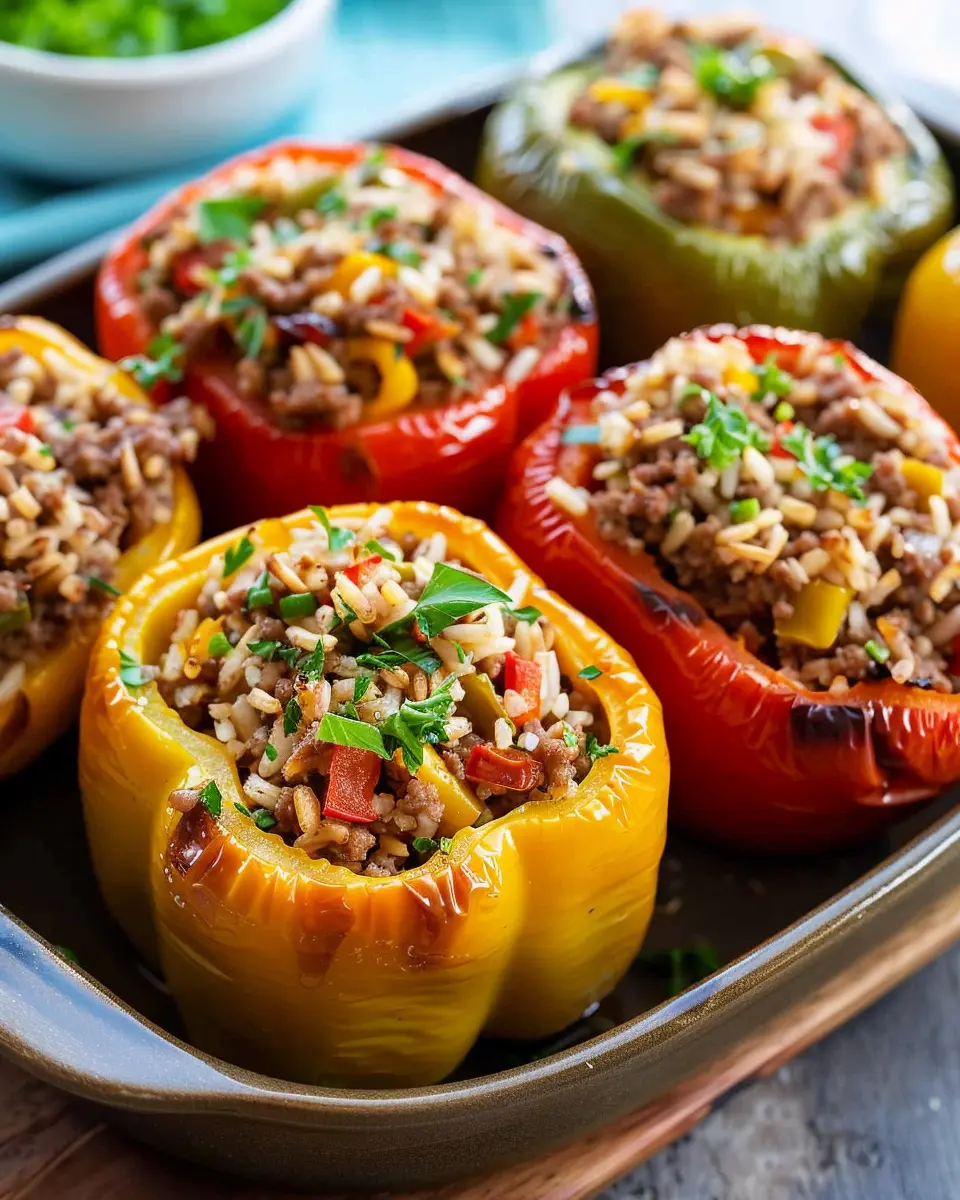 Easy Stuffed Bell Peppers: Flavorful Ground Beef and Rice Delight