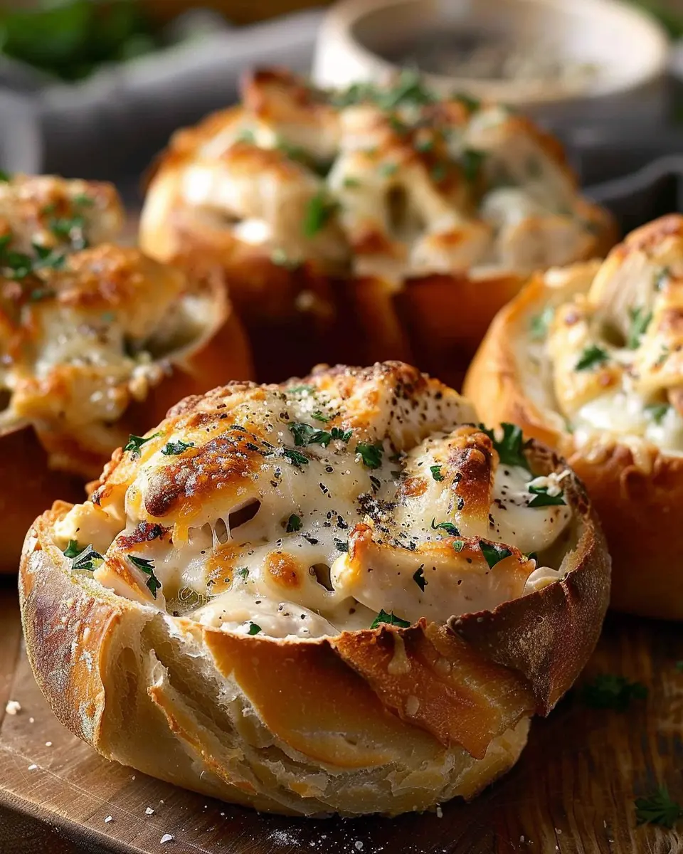 Chicken Alfredo Garlic Bread Bowls: Easy Comfort Food Delight