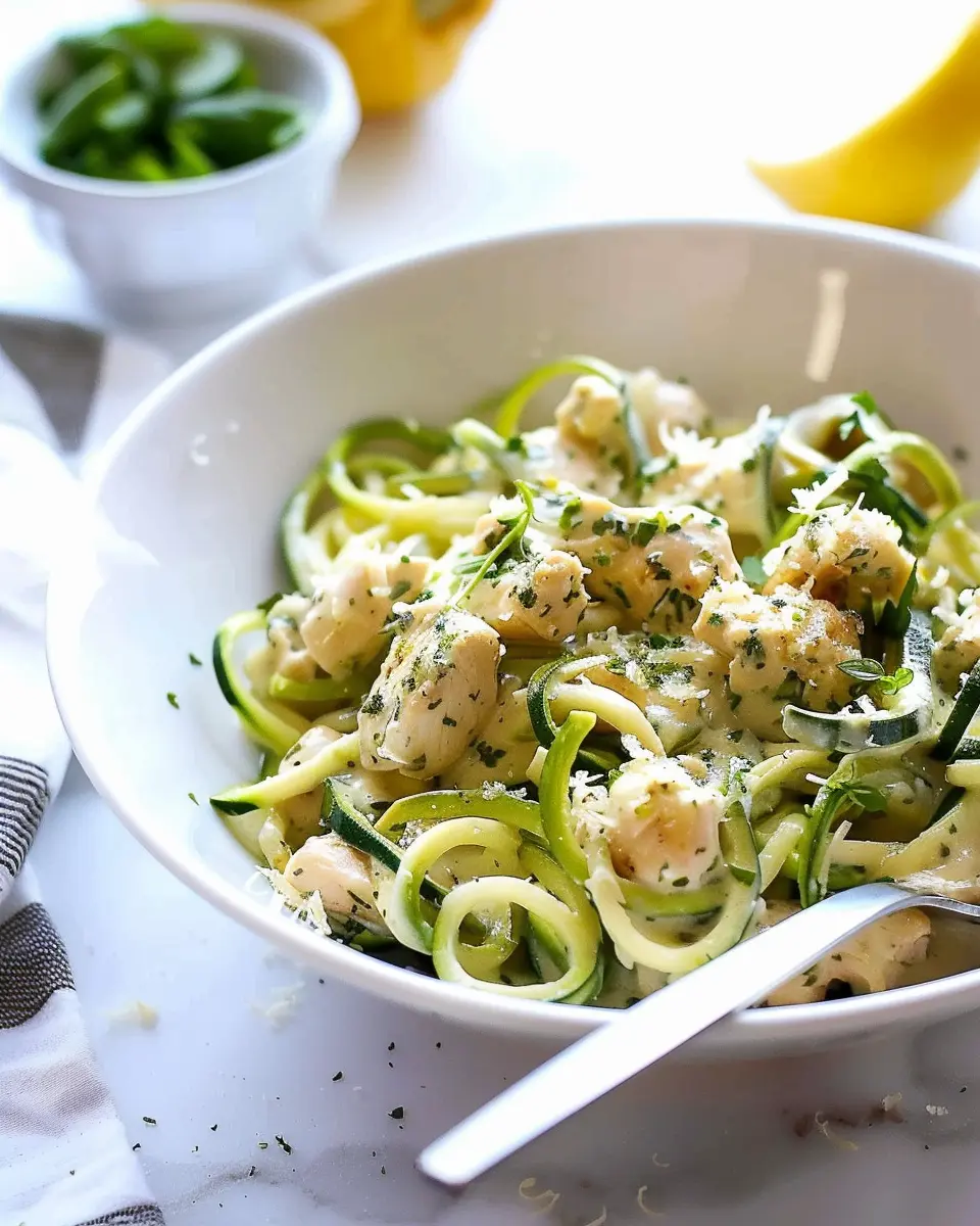 Zucchini Noodle Chicken Alfredo: Easy Creamy Delight with Turkey Bacon