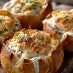 Chicken Alfredo Garlic Bread Bowls