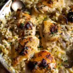 Crockpot Creamy French Onion Chicken and Orzo