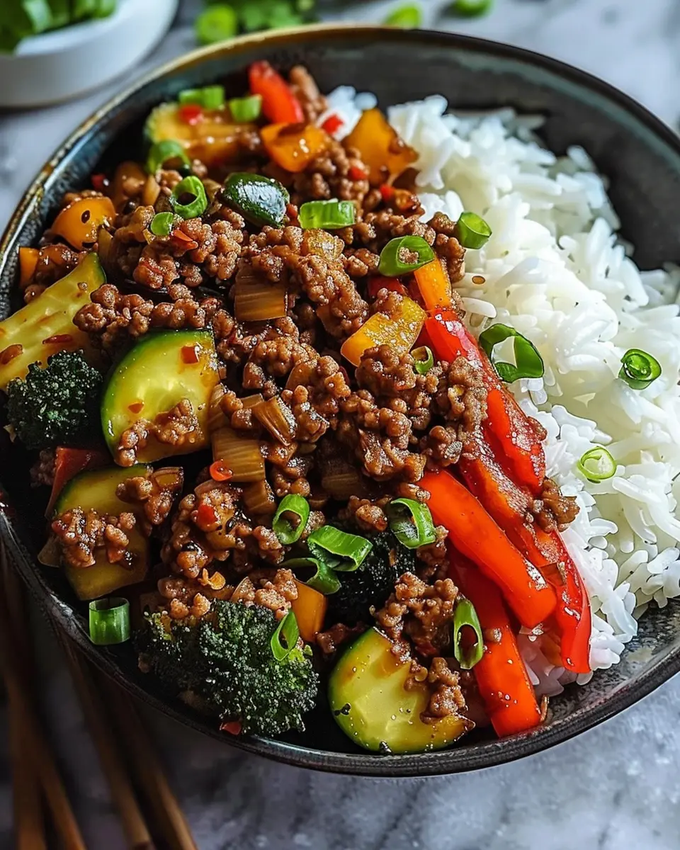 Spicy Ground Beef Stir-Fry: A Quick, Flavorful Bowl with Garlic Veggies