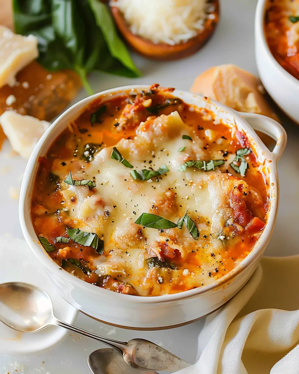 Easy Creamy Lasagna Soup with Turkey Bacon and Chicken Ham Delight
