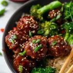 Sticky Mongolian Meatballs and Broccoli