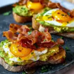 Avocado, Bacon and Egg Toasts with Hot Honey