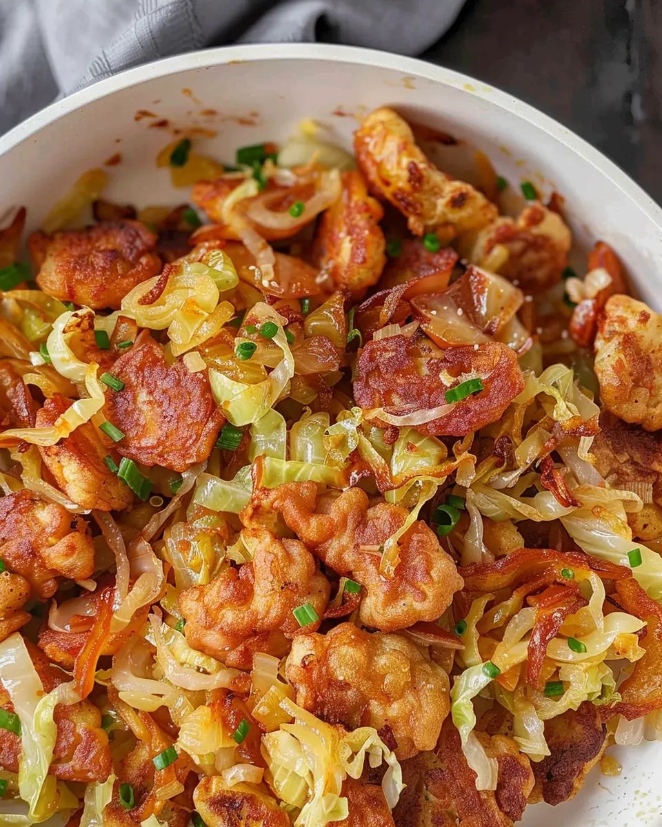 Southern Fried Cabbage with Turkey Bacon and Chicken Ham Delight