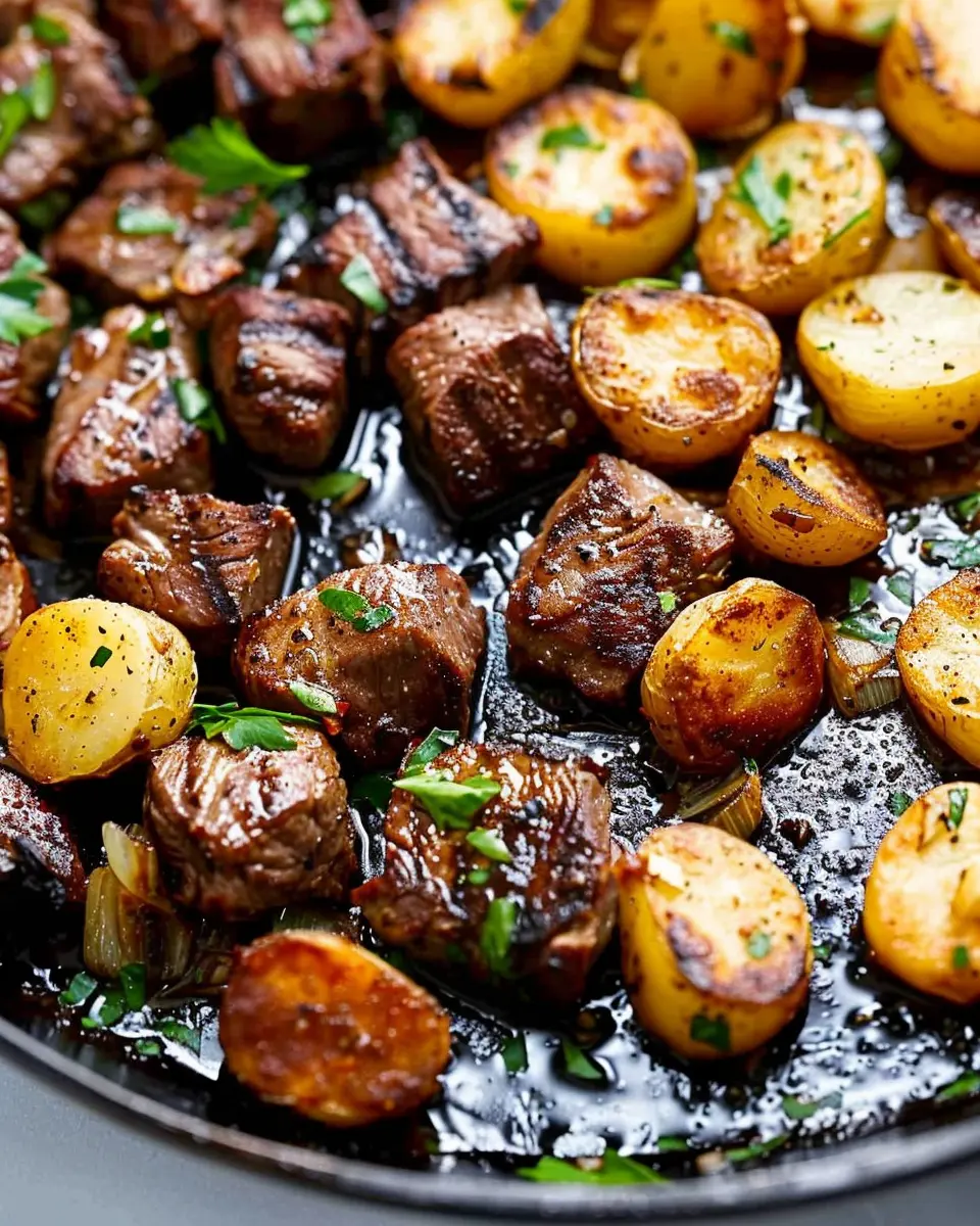 Garlic Butter Steak Bites: Easy Recipe with Crispy Potatoes