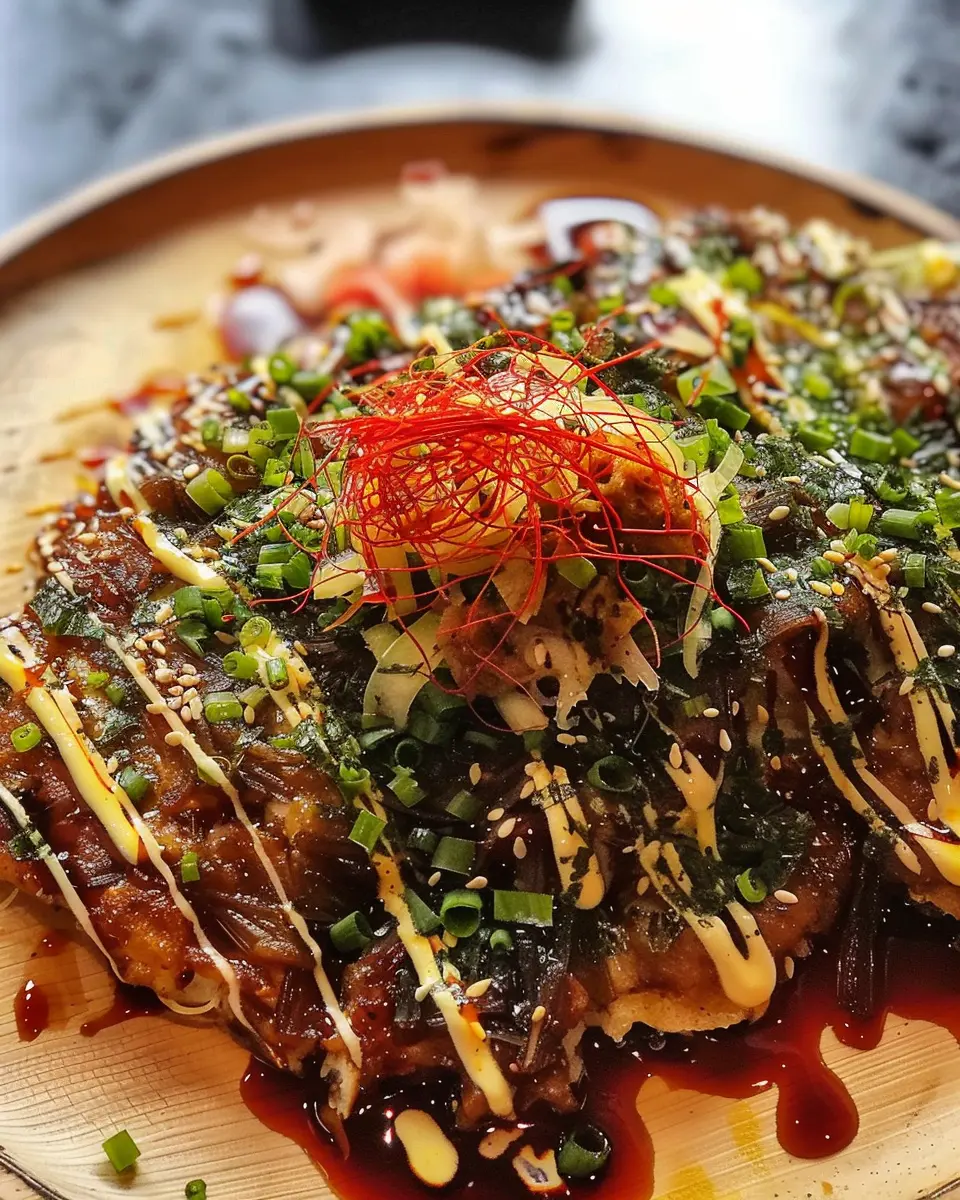 Osaka-Style Okonomiyaki: Easy Recipe with Turkey Bacon and Chicken Ham