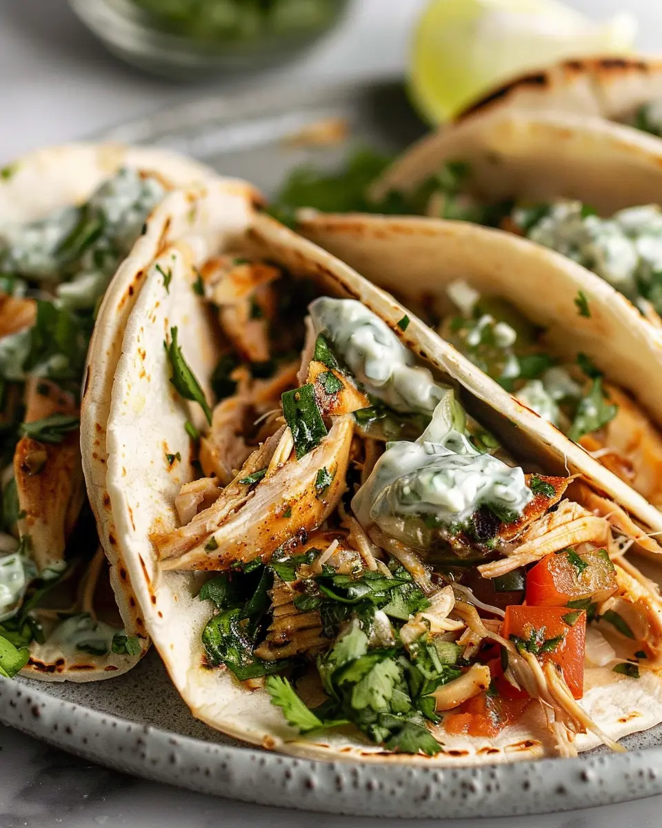 Shredded Chicken Tacos: Easy Tacos with Creamy Chimichurri Sauce