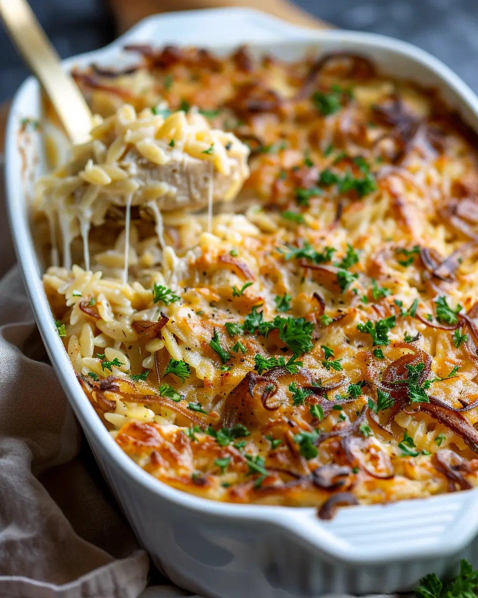 French Onion Chicken Orzo Casserole: A Cozy, Indulgent Meal
