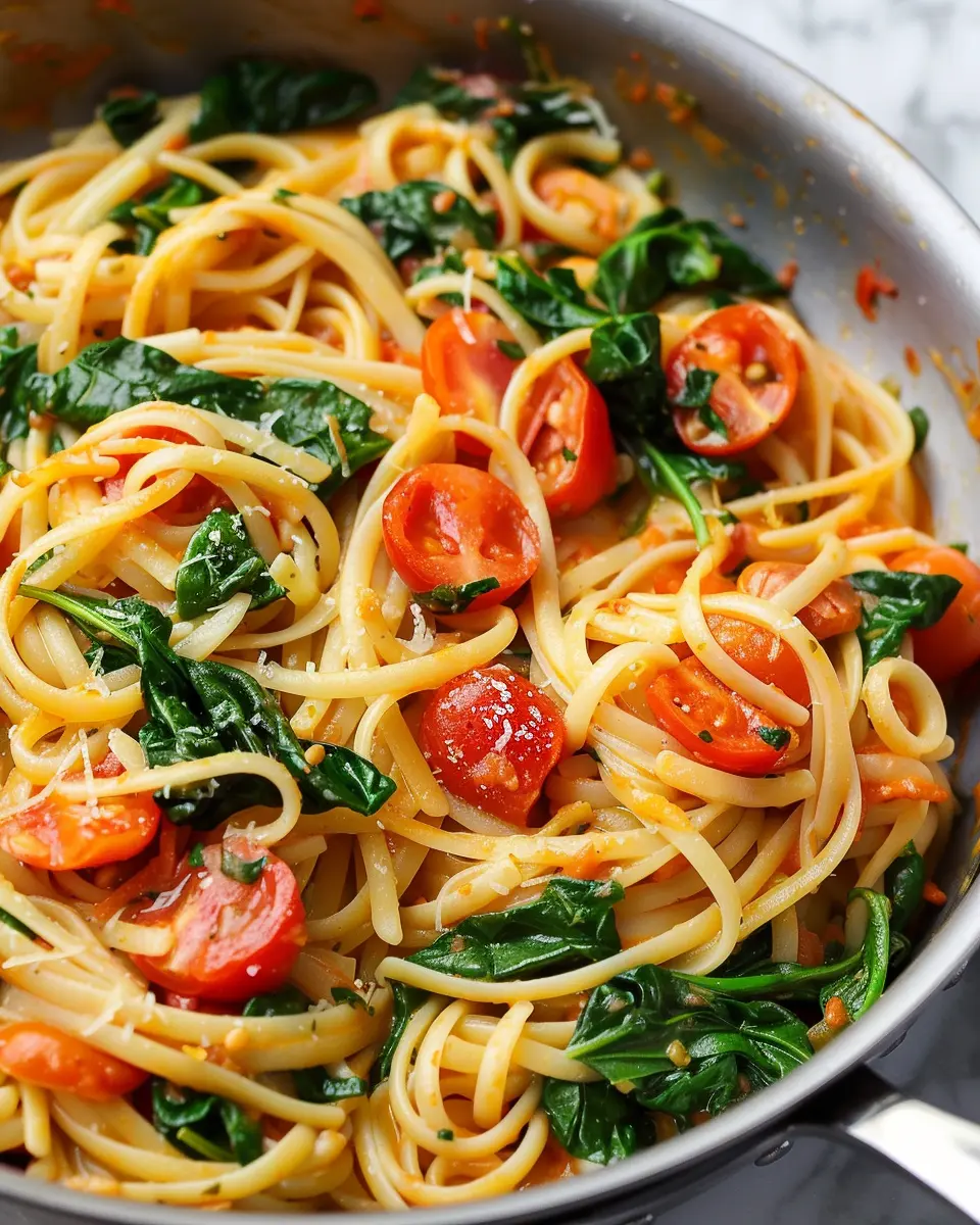Fresh Spinach and Tomato Pasta: A Healthy Twist with Turkey Bacon