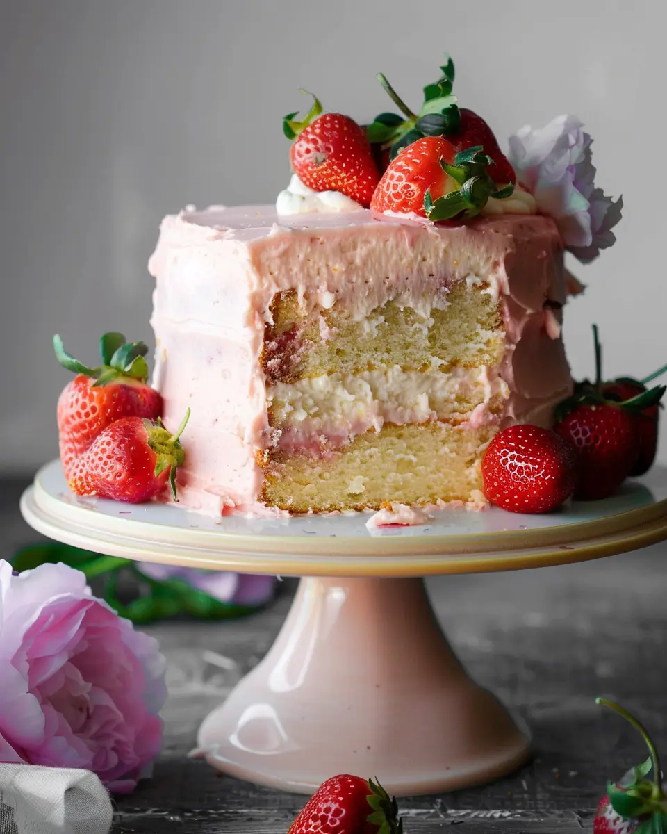 Vanilla Bean Cake with Strawberry Cream Cheese Frosting Delight