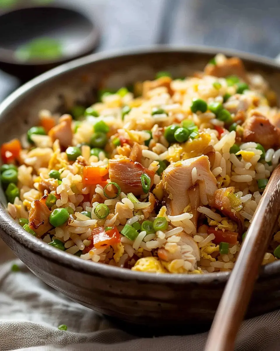 Chicken Fried Rice Made Easy with Turkey Bacon and Chicken Ham