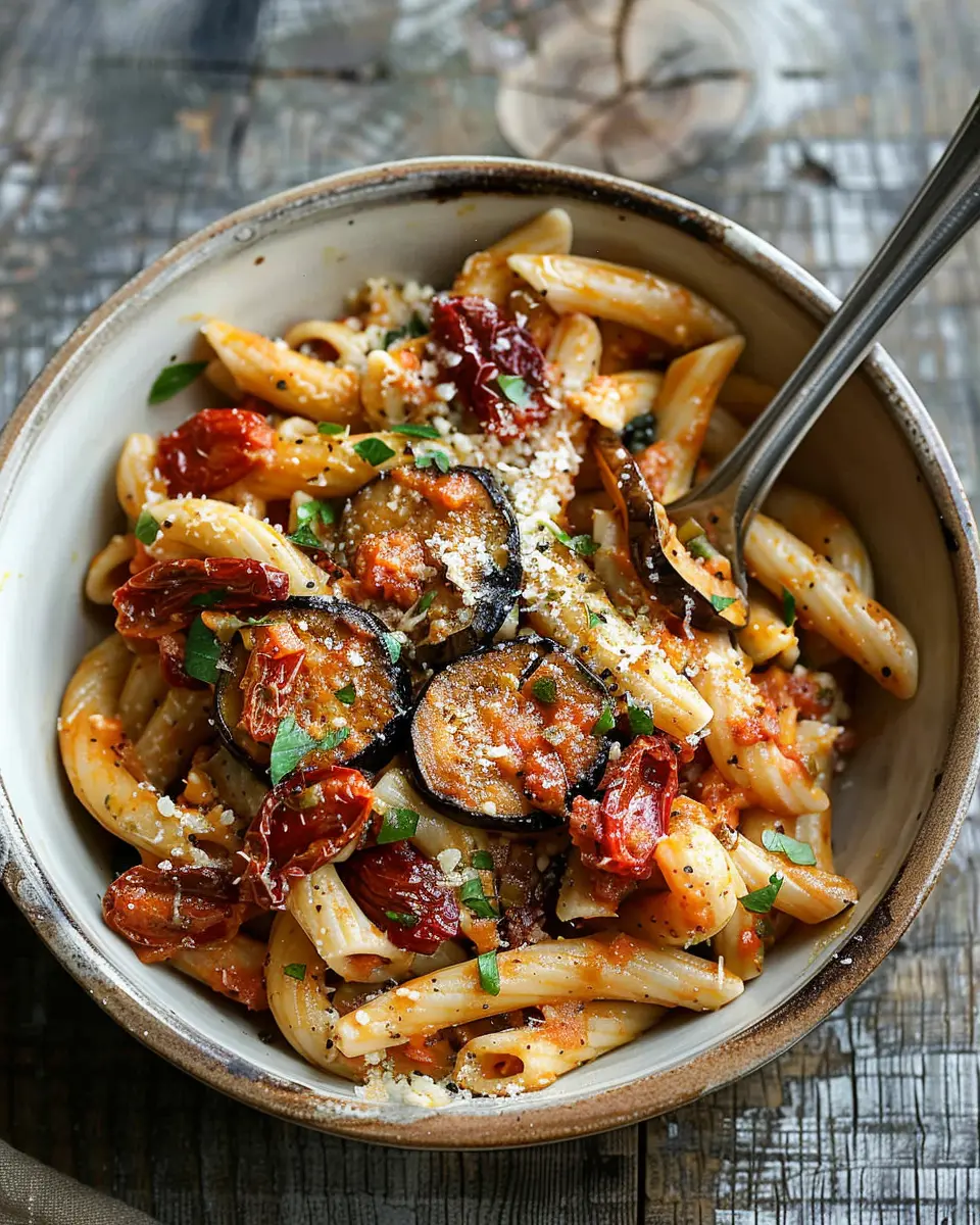 Eggplant and Sun Dried Tomato Pasta: Easy, Creamy Ricotta Delight