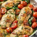 Creamy Pesto Chicken with Roasted Tomatoes & Spinach