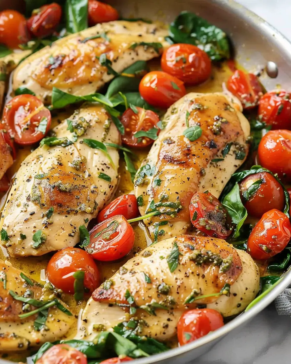 Creamy Pesto Chicken with Roasted Tomatoes &amp; Spinach Made Easy